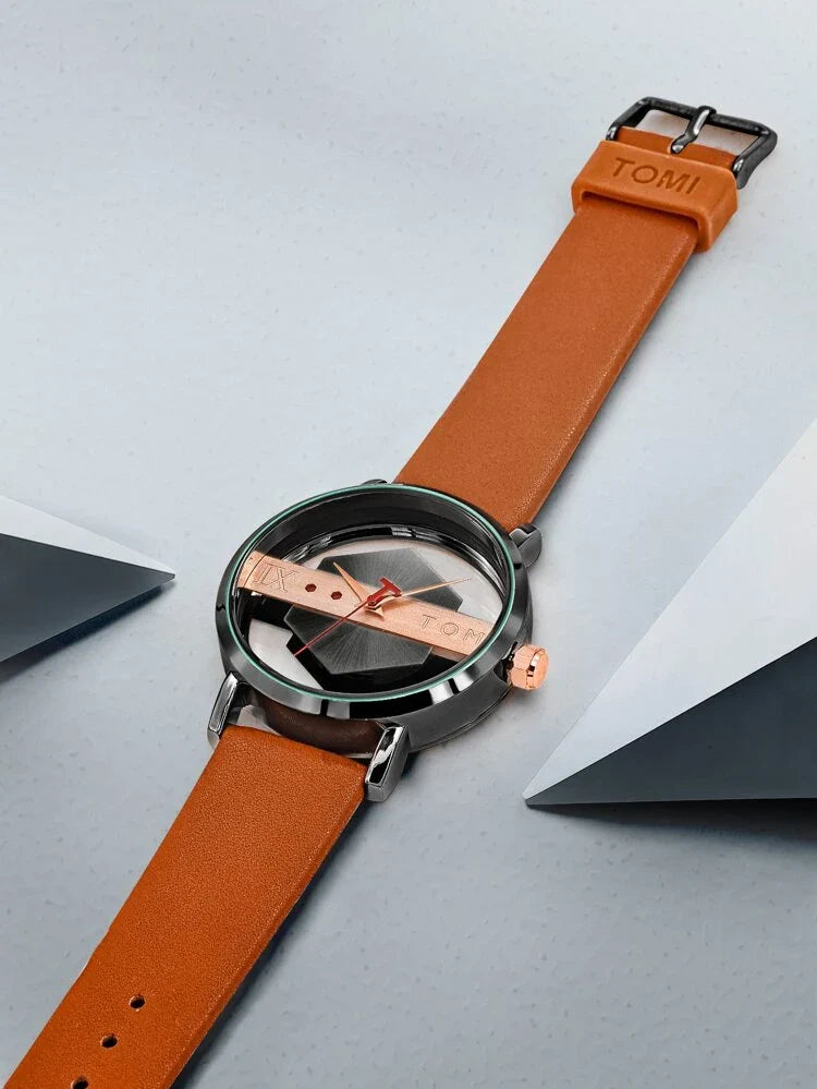 TOMI T-100 Luxury Unisex Watch Quartz Round Dial Transparent Wrist Watch