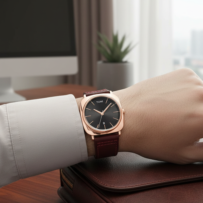 TOMI T-084 Men's Watch Quartz Date Leather Strap